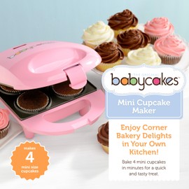 Babycakes Babycakes Mini Cupcake Maker by Select Brands - Cupcake Iron for Birthdays, Parties & More - Features Non-Stick Coating - Cupcake Machine for Kitchen Appliances - 4 Mini Cupcakes