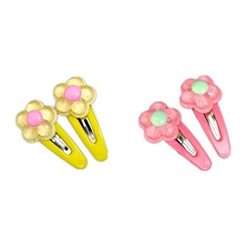4 Pcs 2 pairs Hair Clips for Girls Cute Fashion Baby Girl Hair Accessories Mix Flower Colorful Set Hair Pins Hair Barrettes Set for Girls Kids Teens Toddlers (Yellow and pink)