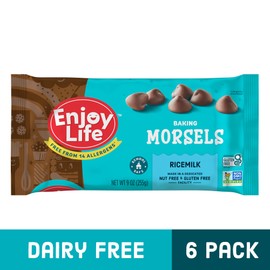 Enjoy Life Ricemilk Baking Morsels, Milk Chocolate, Soy, Nut, Gluten & Dairy free, Non GMO, Plant Based, Vegan, 9 Oz (Pack of 6), Make & Bake The Best Brownies, Cakes, Cookies, Pancakes, Oatmeal, & More
