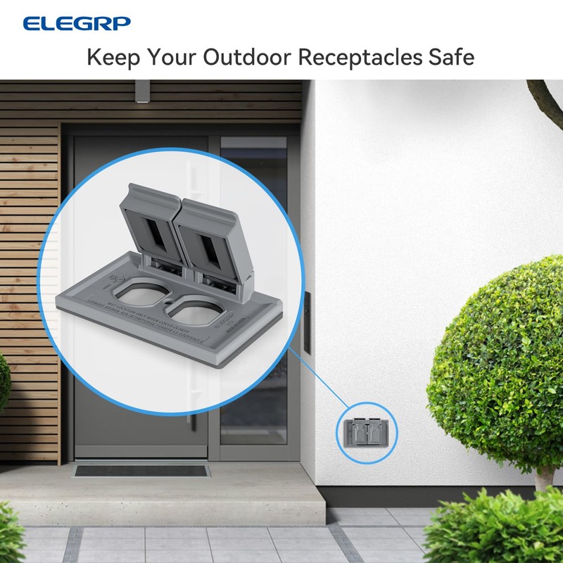ELEGRP Horizontal Outdoor Cover for Duplex Receptacles, 2-Hole Weatherproof Wall