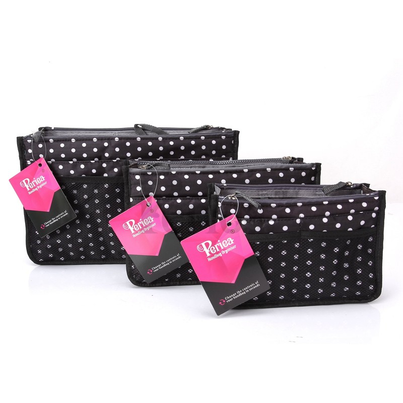 Periea Chelsy Handbag Organiser Insert (Black with White Polka-dots, Small)