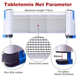 SPORTOUT Retractable Ping Pong Net, Portable Table Tennis Net Rack, Perfect for Ping Pong Table, Office Desk, Home Kitchen or Dining Table (GrayBlue)