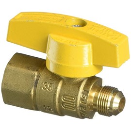 BrassCraft 08-2016- Brass Craft Gas Ball Valve, Quarter Turn, Series: Tbv6F-8, 3/8 x 1/2 In, 5 Psi, 32 - 125 deg F, Flared x FIPT End Connection, Forged Brass Body, Ptfe Seat, Extruded Brass Stem, Forged Brass Retainer, Zinc Plated steel Screw Trim, Vito