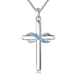 AmorAime 925 Sterling Silver Cross Necklace for Women Infinity Necklace 14k Rose Gold Plated Necklace for Festival, Vacation or Holiday (Blue Topaz necklace)