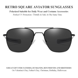 Gleyemor Polarized Square Aviator Sunglasses for Men Retro Military Tough Guy Style Shades (Black Frame/Grey Lens)
