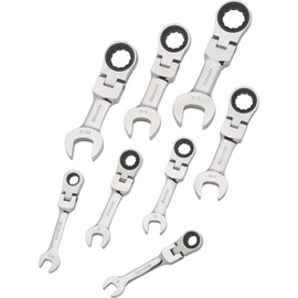 Dynamic Tools D076607 SAE Stubby Flex Head Combination Ratcheting Wrench Set (8 Piece), 5/16" to 3/4"
