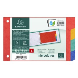 Exacompta 604E Box of 10 Packs of Index with 4 Coloured Tabs (Ideal for Punched Index Cards, DIN A6, Flexible Cardboard 300μ), 1 Box, Assorted Colours