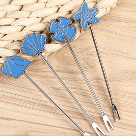 ARFUKA Fruit Forks Fruit Pick Stainless Steel Cute Cartoon Fruit Salad Fork Mini Food Picks Two Prong Forks Bistro Cocktail Forks Tasting Appetizer Forks Set Pack of 8