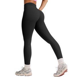 OQQ Workout Leggings for Women Seamless Scrunch Tights Tummy Control Impact Girl Activewear Yoga Pants Black ﻿