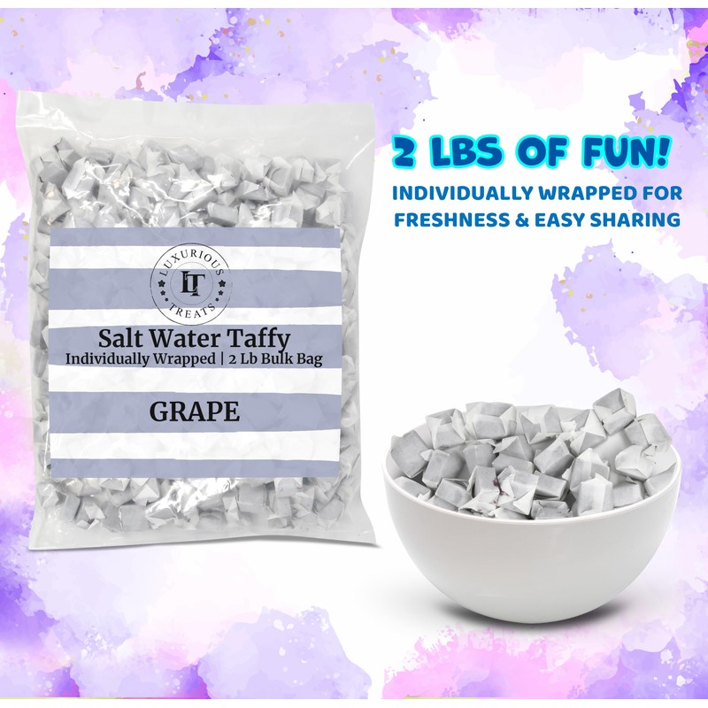 Salt Water Taffy Individually Wrapped, 2 Lb Bulk Purple Grape