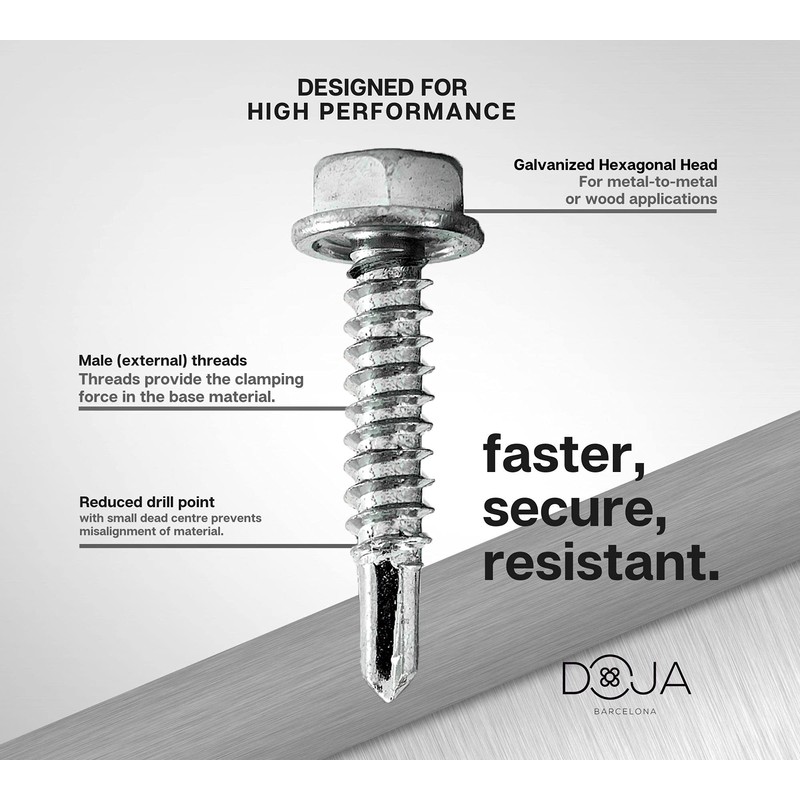 DOJA Industrial Hexagon Drilling Screws 6.3 x 25 mm +