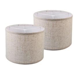 Set of 2 Drum Lamp Shades, 13 Inch Medium lampshades, Handcrafted Natural Linen Fabric lampshade, Assembly Required, Lampshades for Table Lamp and Floor Light(Nature Linen, 13"x13"x10")