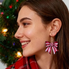 Christmas Earrings for Women Bow Earrings Christmas Stocking Stuffers Xmas Jewelry Acrylic Earring Dangle Drop Holiday Festival Accessories Gifts (A-Candies)