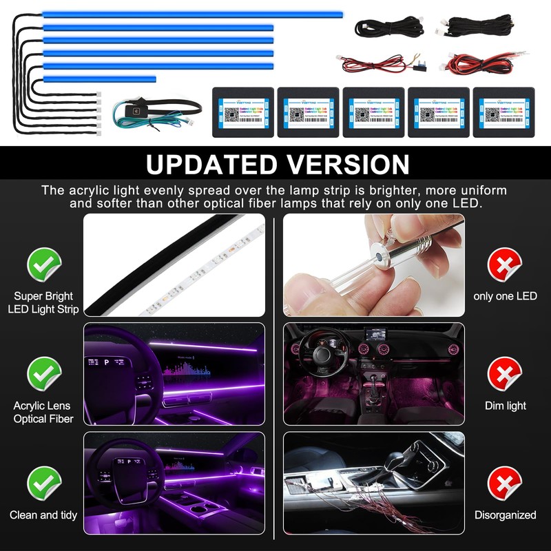 Acrylic Interior Car LED Strip Light with Wireless APP, RGB