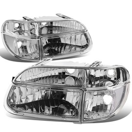 Auto Dynasty 4PCs Chrome Housing Clear Corner Headlights + Bumper Lights Compatible with Ford Explorer 95-01 / Mercury Mountaineer 97