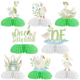 Goose 1st Birthday Party Decorations, One Silly Goose Birthday Honeycomb Centerpieces Green A Little Silly Goose Is Turning One Decor for Kids First Farm Animal Theme Birthday Party Supplies