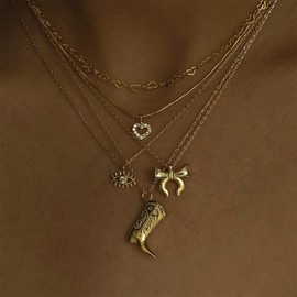 Cowgirl Outfits for Women Layered Western Cowboy Hat Boot Bow Charm Necklace Jewelry Country Concert Outfits