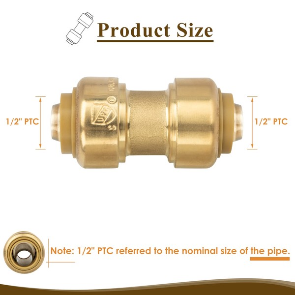 JUWO JUWO 12 Pack 1/2" Pushfit Straing Coupling, Pex Fitting