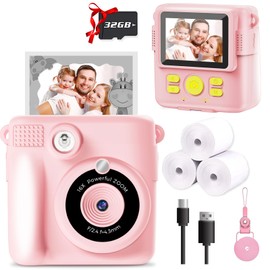 Kids Camera Instant Print - 1080P HD Video & Instant Camera for Kids with 32GB Card & 3 Rolls Paper, Selfie Digital Camara - Christmas Birthday Funny Toys Gifts for 3-12 Years Old Girls & Boys-Pink
