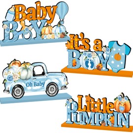 4Pcs Fall Little Pumpkin Baby Shower Decorations Wooden Table Centerpieces