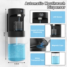 Dalugo Automatischer Mundwasser Spender, 600ml Wandbefestigung Automatischer Mundspülspender mit 2 Magnetbechern, Schwarz Elektrisch Mundspülung Spender für Kinder und Erwachsene, Badezimmer