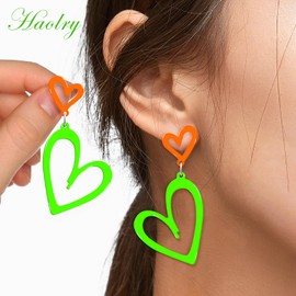 Haolry Neon Heart Earrings for Women Acrylic Earrings 80s Outfit for Women Glow Party Neon Accessories Gifts Green