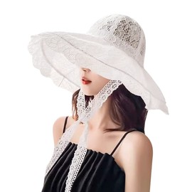 Women Roll Up Floppy Hat Wide Brim Sun Beach Hat Travel Beach Hat Packable Elegant Wide Brim Hat Summer Sun Protection Hat Foldable Lace Beach Sun Hat for Weeding Church Photography Tea Party