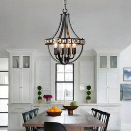 KSRYSZCQ Black Crystal Chandelier 4 Light Farmhouse Dining Room Chandelier High Adjustable Kitchen Island Hallway Foyer Enterway Light Fixture Chandelier