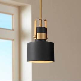 Possini Euro Design Courtney Burnished Brass Mini Pendant Lighting 6 1/2" Wide Modern Industrial Black Shade Fixture for Dining Room House Entryway Bedroom Kitchen Island Hallway High Ceilings