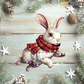 365RUSTIC Vibrant Animal 2 Side Printed Flat Christmas Tree Ornaments, Animal Keepsake Wooden Ornament, Tree Decorations - Cute Rabbit Ornament, Funny Bunny Ornament