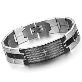 OIDEA Mens Classic Stanless Steel Silver and Black Tone English Lord Bible Prayer Bracelet,Fit for 6.5-9.5 Inch Wrist