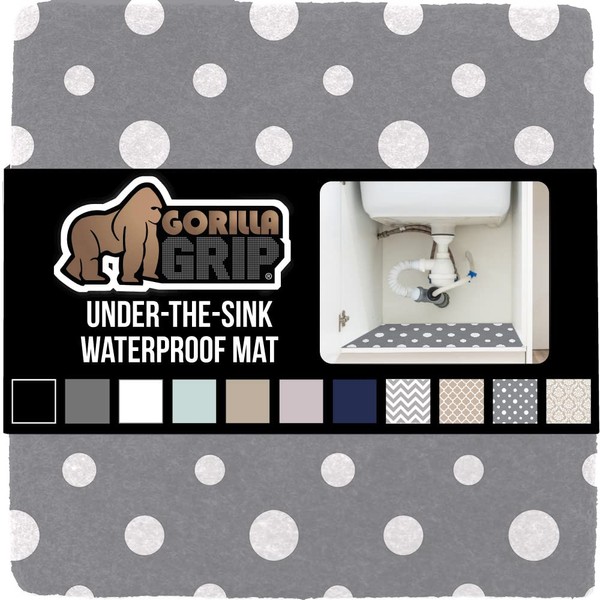 Gorilla Grip Quick Dry Waterproof Under Sink Mat Liner, Slip Resistant, Absorbent Mats for Below Sinks, Durable Shelf Liners to Protect Cabinets, Machine Washable, 24x24, Dots Light Gray White