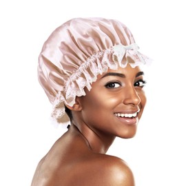 Silk Bonnet for Sleeping, Soft Sleep Cap, Hair Protection, Satin Braid Cap for Women, Night Bonnet with Elastic Band, Smooth Hair Protection, Sleep Hat (Pink)