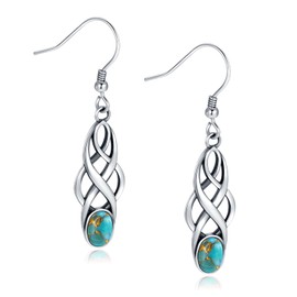 Tungstory Turquoise Earrings Sterling Silver Lightweight Celtic Dangle Earrings Celtic Jewelry for Women