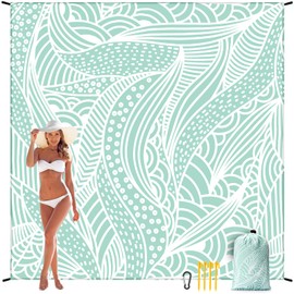 HIHOHO Beach Blanket, Sandproof Beach Mat, Waterproof Quick Drying Lightweight Outdoor Aztec Picnic Mat 79" X 83" for 2-4 Adults with Pocket for Travel, Camping, Hiking