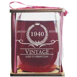 Vintage 1940 Limited Edition - Aged To Perfection Stemless Wine Glass and Presentation Packaging