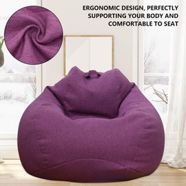 Bean Bag Chair Cover (Without Filler) Bean Bag Sofa Couch Cover High Back Lazy Sofa Bean Bags Plush Toy Storage Bag Clothes Organizer Beanbag Chair Cover for Adults Kids (Purple, XL:39.4 x 47.2in)