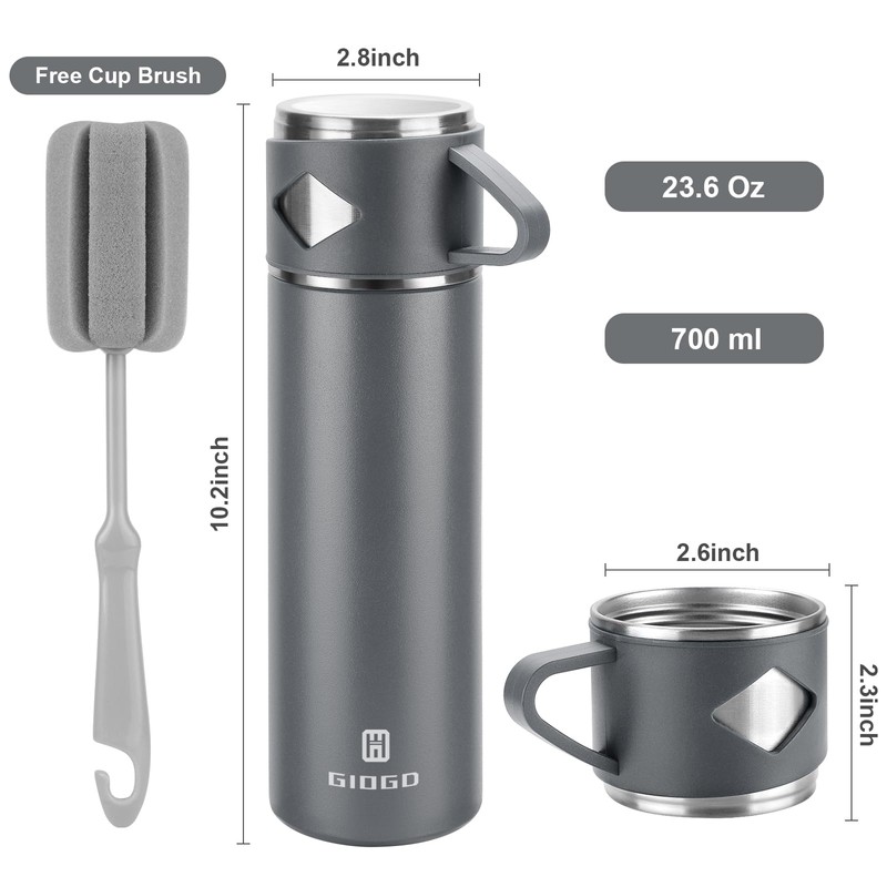 Vacuum Insulated Flask 700ml/23.6oz Stainless Steel Thermo Bottle with Cup