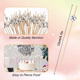 100 Pack Disco Ball Cocktail Picks Disco Ball Toothpicks 4.7 Inch Fancy Toothpicks Silver Disco Ball Decorations Wooden Cocktail Sticks Skewers for Appetizers Drinks Food