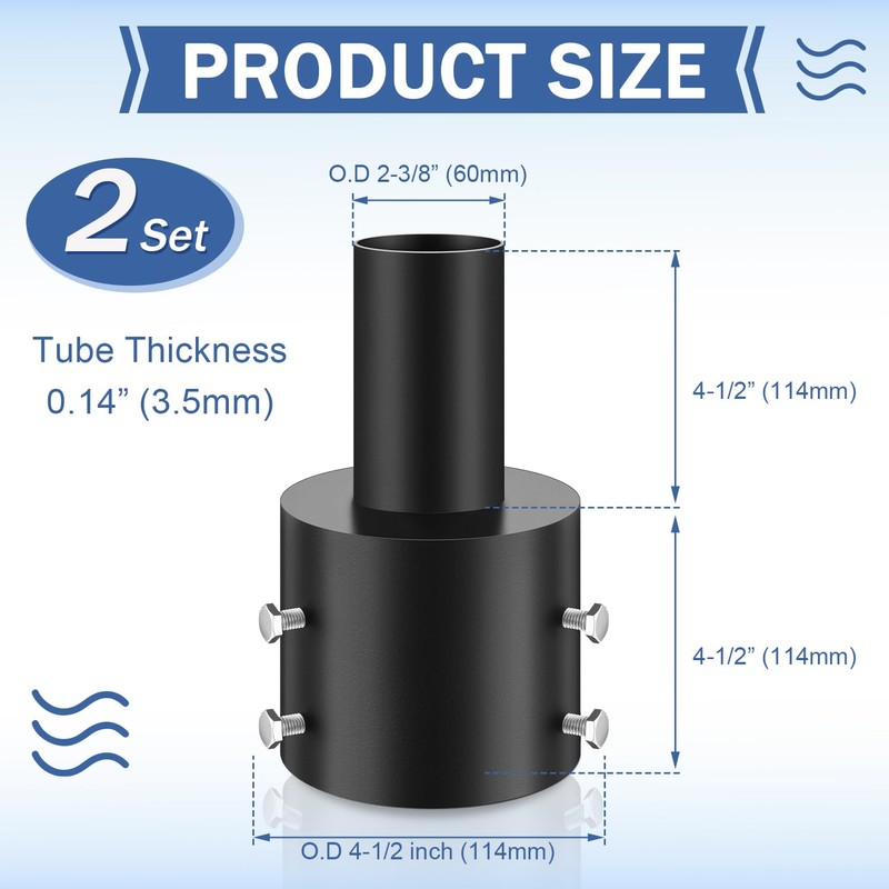 DoubleFill 2 Pcs Slip Fitter Light Pole Tenon Adapter for