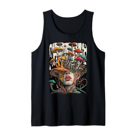 Mushrooms Growing from Human Head Surreal Botanical Art Tank Top