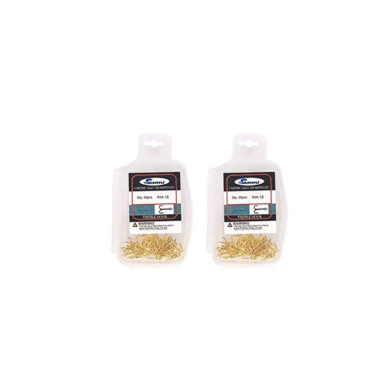 Sanhu Treble Hooks Gold #18 50 Pieces
