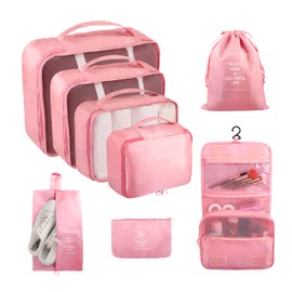 Ebbniur Packing Cubes, 8 Pcs Travel Packing Organizers for Suitcases, Large Capacity Travel Luggage Organizers Set includes 8 Storage Bags, Travel Essentials for Women or Men (Pink)