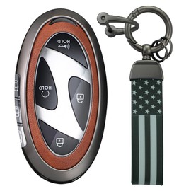 KUNIO Leather Metal Car Key Fob Cover Case Fit for Hyundai Ioniq 6 Grandeur KONA Ev 2024 2025 Elantra Key Protective Cover USA Flag Keychain Key Holder A Brown