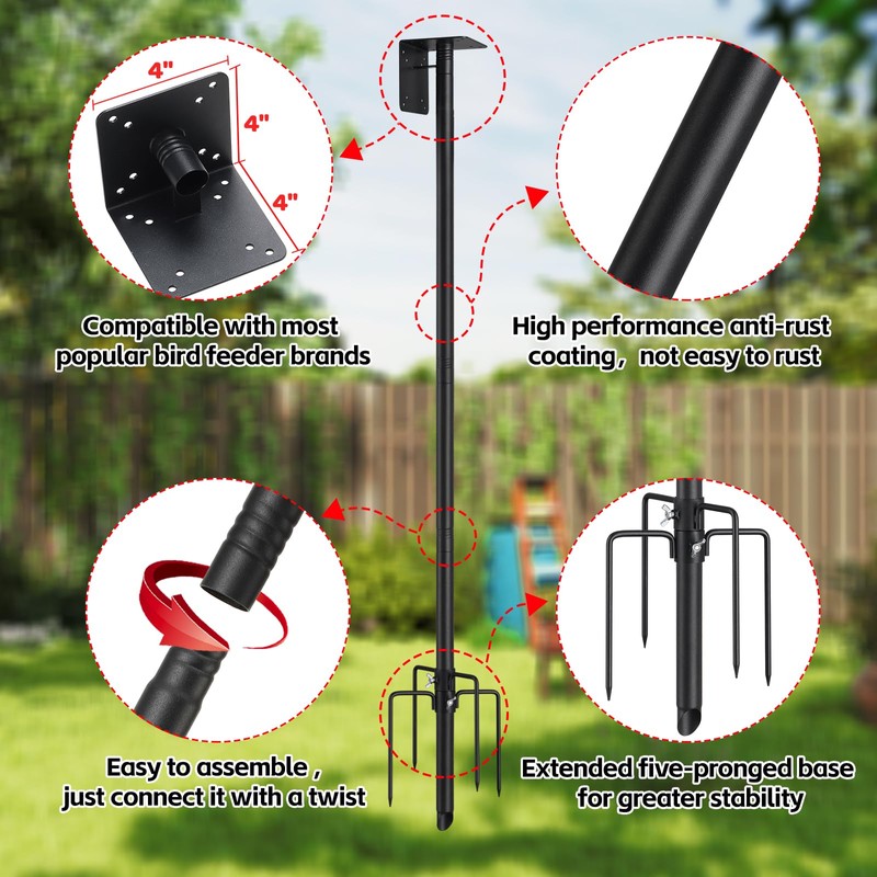 Bird Feeder Pole,75" Outdoor Bird House Pole Kit Stand with