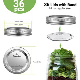 72 Pcs Canning Lids with Rings for Regular Mouth, 70mm Mason Jar Lids Regular Mouth Reusable Leak-proof Canning Lids and Rings Food-grade Material, 100% Fit & Airtight for Regular Mouth Mason Jars
