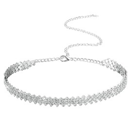 Yolev Rhinestone Choker Necklace Silver Women's Jewellery Diamond Choker Necklace Sparkling Crystal Necklaces Chain Jewellery Party Prom Accessories for Women and Girls, Rhinestone, No Gemstone