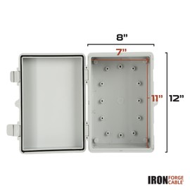 Iron Forge Cable Waterproof Junction Box Large - Outdoor Electrical Enclosure - ABS Plastic Project Boxes Weatherproof Hinged Light Gray Panel Cover - IP65 Size 12" x 8" x 6.4" Inch