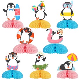 kreat4joy Penguin Party Decoration, 8pcs Penguin Honeycomb Centerpiece Summer Surfboard Double-Sided Printing Table Decoration for Penguin Arctic Animal Baby Shower Birthday Party Decoration