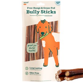 WOOF Bully Sticks Dog Treats - Chew Sticks for Dogs - Long-Lasting Dog Chew Treats - Made with Free-Range, Grass-Fed Beef - 12" Sticks - 10pk